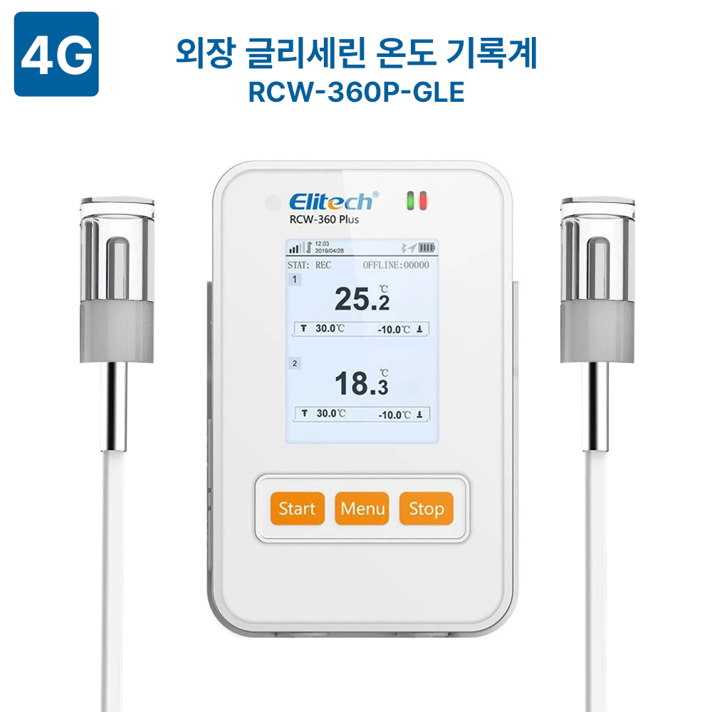 RCW-360P GLE cat.M1 글리세린 외장 2채널 온도 기록계 4G LTE (KOLAS 교정성적서 발행)